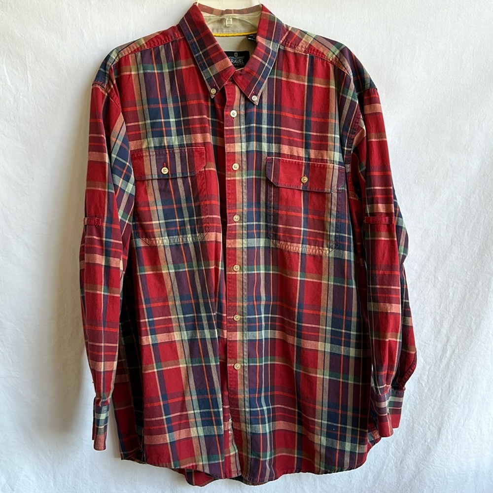 National Geographic Travel Collection plaid cotton shirt, size XL